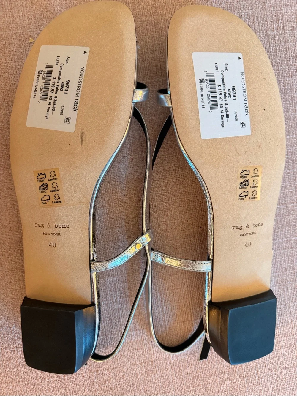 rag & bone Metallic Silver Strappy Flat Sandals
